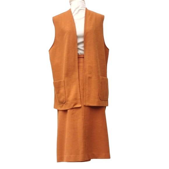 70s Orange-Brown Skirt Pant Vest Set XL Polyester - Picture 1 of 16